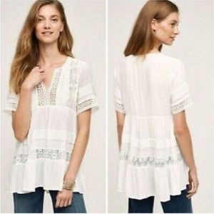 Anthropologie Maeve White Tiered Lace Tunic Size L